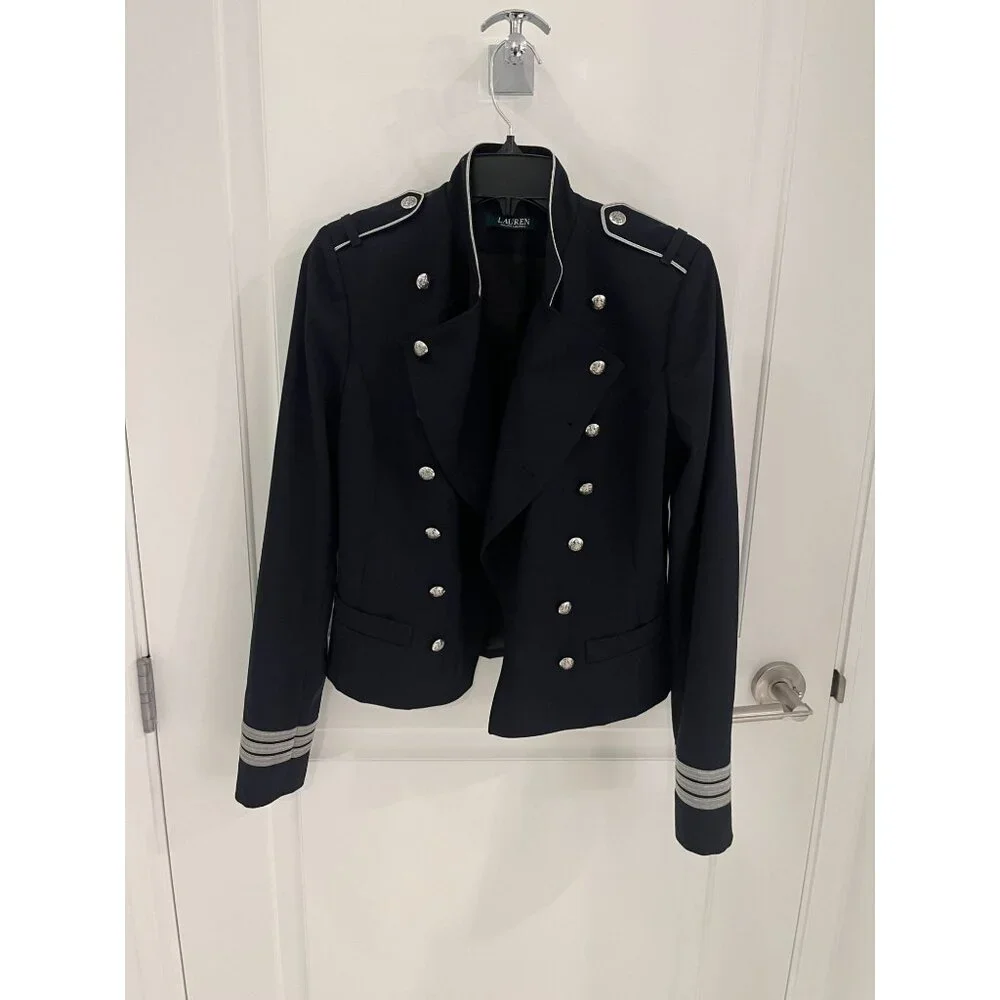 NWOT Lauren Ralph Lauren Jacket Black Military Double breast Sz 2 - Picture 4 of 16